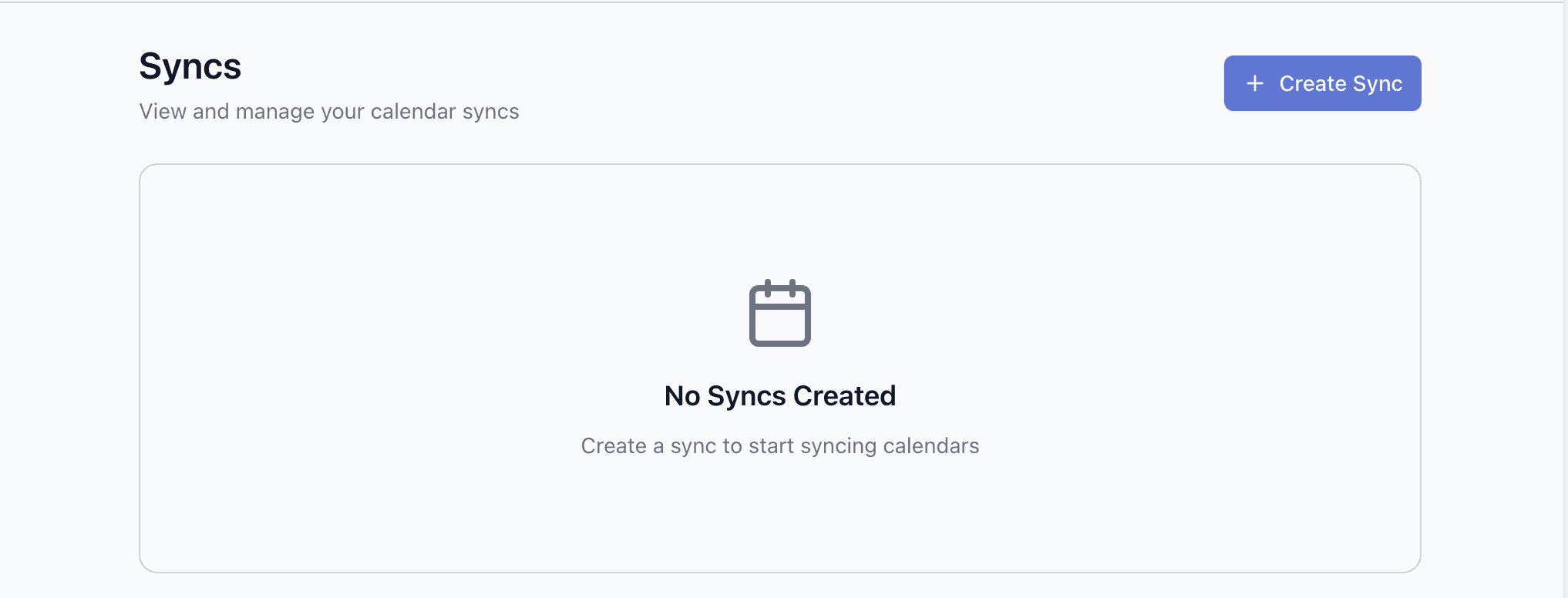 Sync page with no syncs created yet
